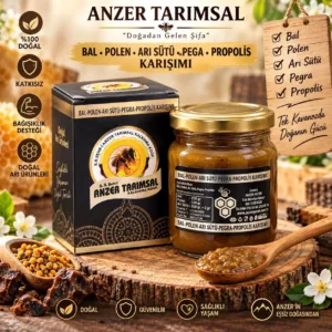 Anzer Tarımsal Bal, Polen, Arı Sütü, Perga (Pegra) ve Propolis Karışımı - Cam Kavanoz
